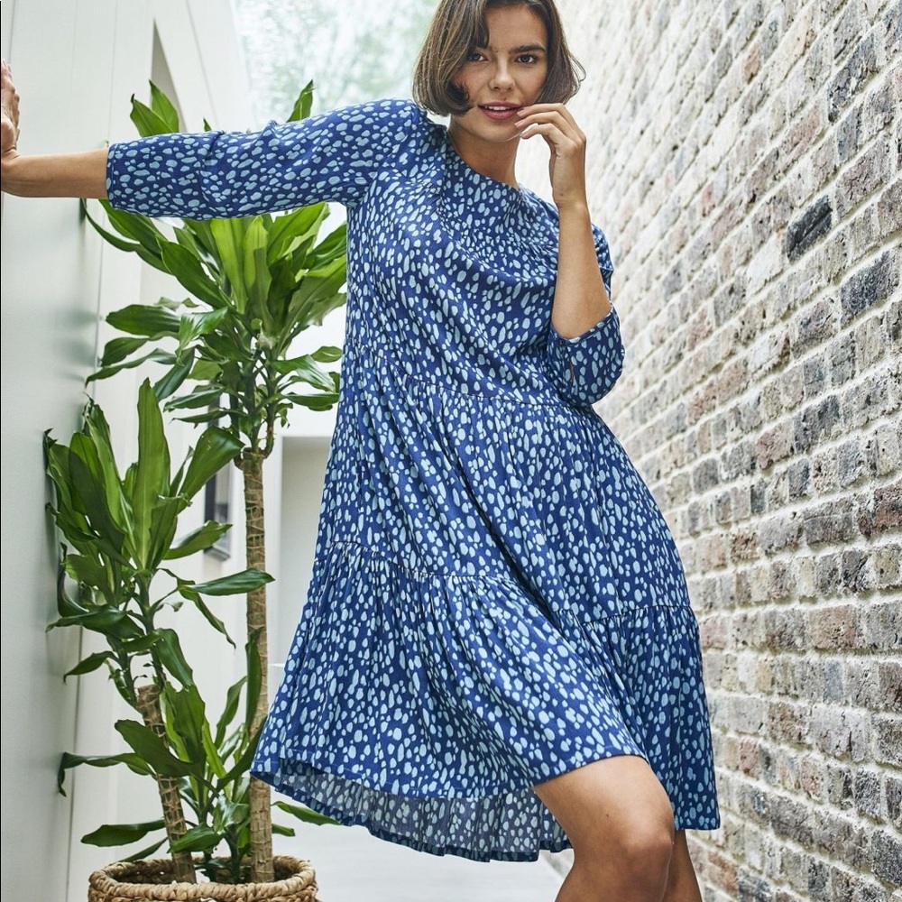 FAT FACE EMILIE DAPPLED MARK MAKE DRESS INDIGO ( NWT)